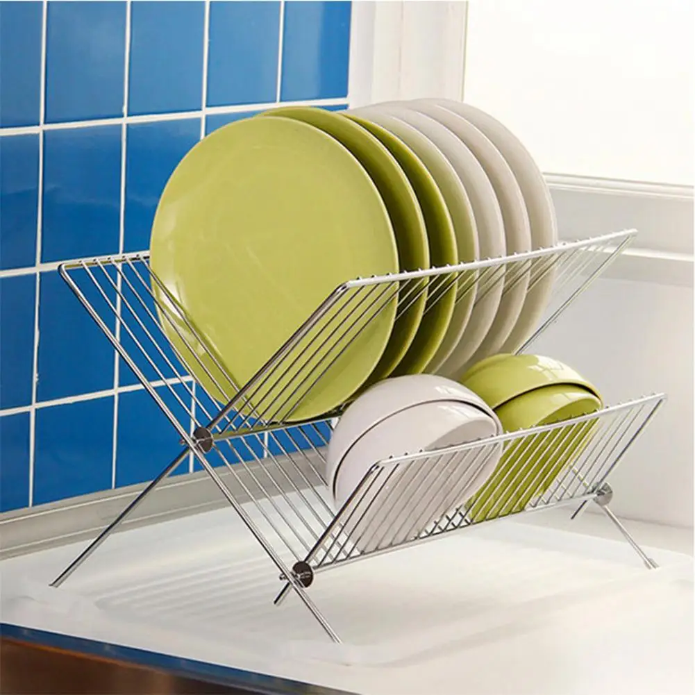 

Folding X Shape Kitchen Dish Draining Board Plates Bowl Tableware Holder Dish Rack Drying Shelf Storage Rack Large Capacity,, Silver