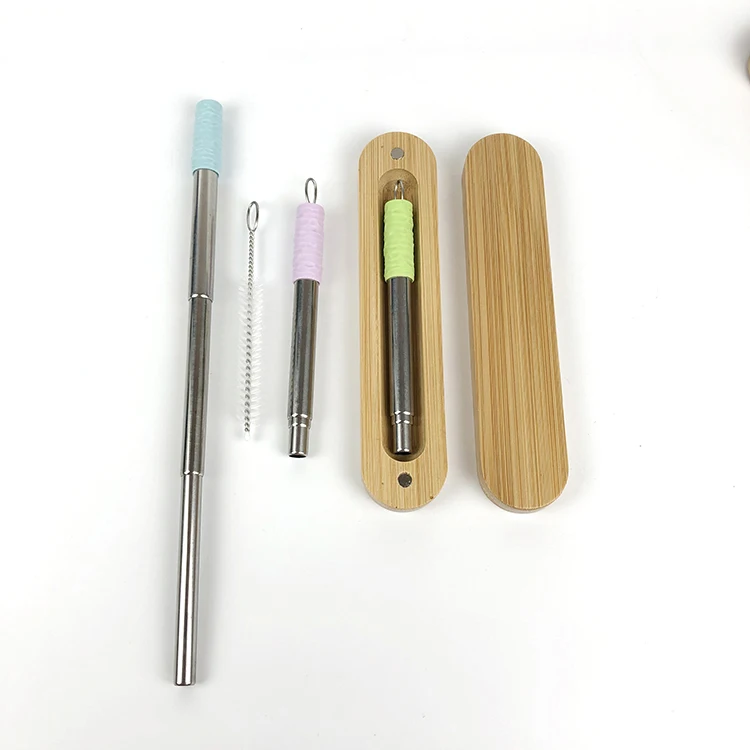 

Custom Logo Stainless Steel Reusable Collapsible Metal Telescopic Drinking Straw Portable Straw with Brush, Green, purple, blue