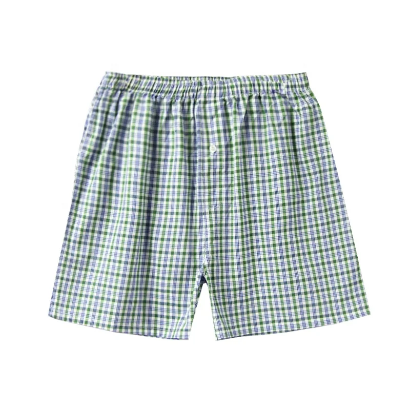 

Hot Sale Men's Boxers Elastic Waistband Shorts Cotton Plaid Striped Loose Trunks men's woven shorts Boxer mens underwear, Picture