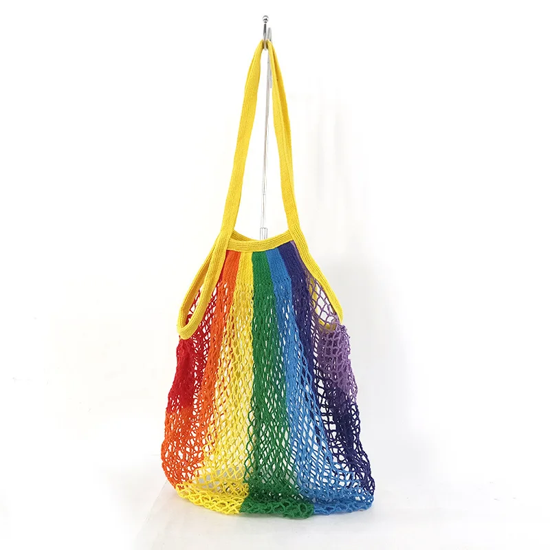 

D2492 Colorful Summer Large Capacity Tote Bag Mesh Shopping Bag Reusable Storage Handbag Women Straw Bag