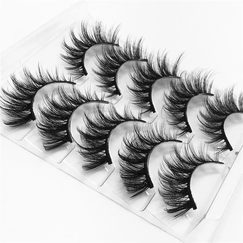 

Wholesale 5 Pais Faux Mink 3D Eyelashes Custom Packaging 5in1 Silk Synthetic Fiber Lashes