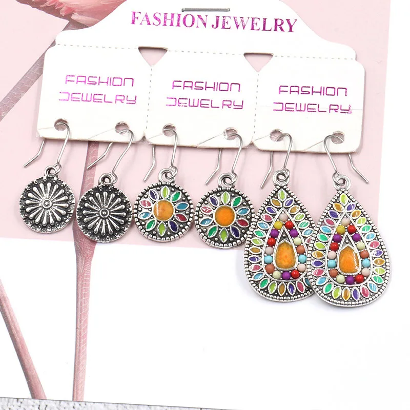 

4 Pairs Bohemian Vintage Dangle Earrings Retro Rhinestone Earrings Boho Dangle Drop Earrings for Women Girls gifts, Customized color