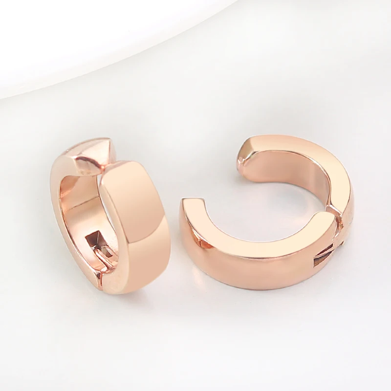 

Korean fashion trendy Unisex gold clip on earring without piercing stainless steel jewelry round earrings, Black