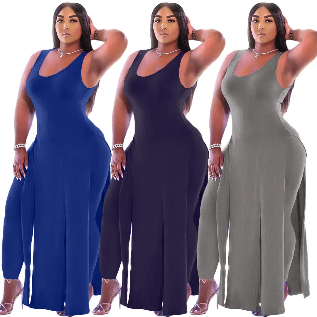 

HT-6071 Fashion Women'S Solid Color Vest Split Trousers Two-Piece Suit