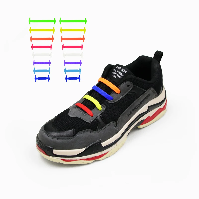 

hot selling silicone no tie laces lazy cheap shoelaces 16pcs, 12 colors