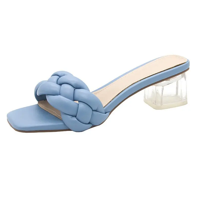 

PDEP hot sale new style fashion women design sexy beach sandals low heel block heels for ladies, Blue,white