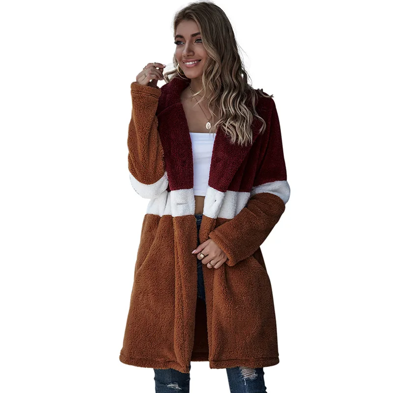 

2020 New Winter Wholesale Luxury contrast color Faux Fur Ladies faux fur coat