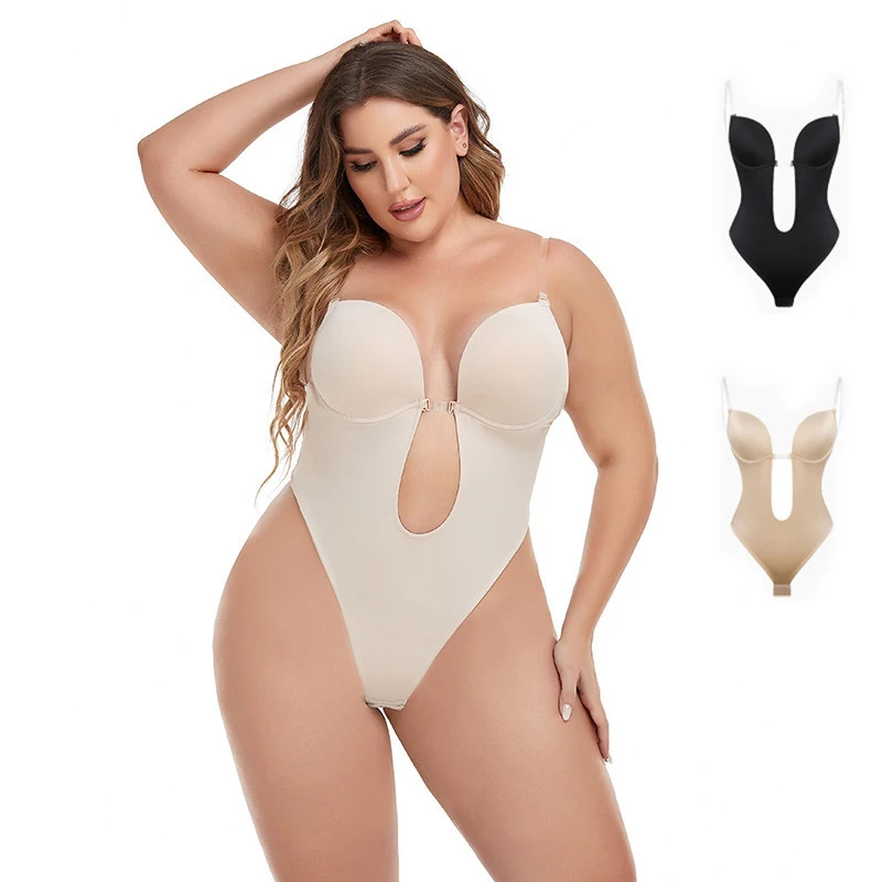 Wholesale Seamless U Plunge Backless Thong Bodysuit Tummy Control Women Invisible Plunge Bra Body Suit shapewear dress
