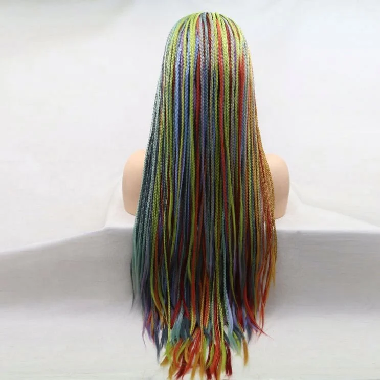 

High Quality Synthetic Fiber Wig Lace Colored Braid Hair Rainbow Trend New Head Cover, Colorful