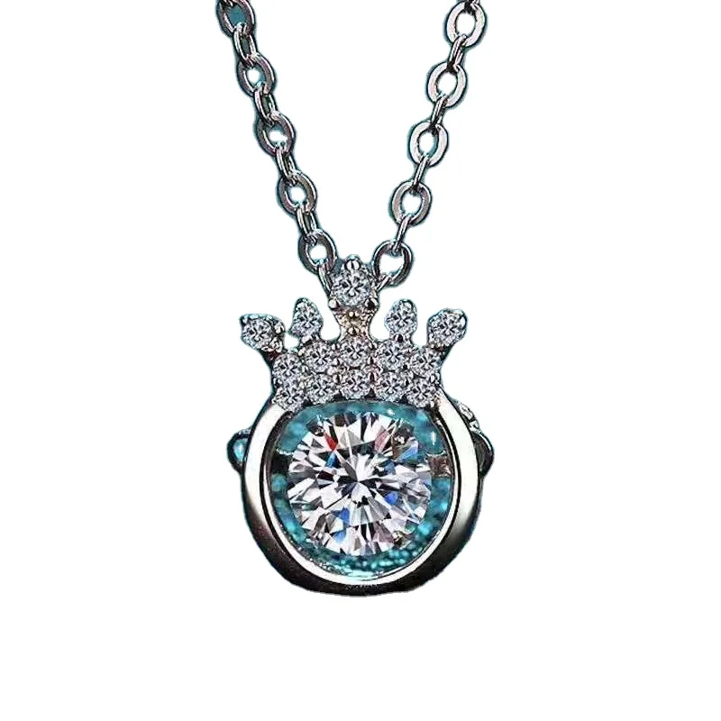 

high quality 0.5 ct moissanite lovely crown pendant necklace 925 sterling silver with 18k gold plated silver jewelry in stock