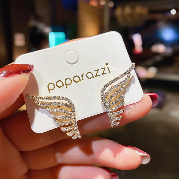 

fashion trendy jewelry rhinestone stud angel wing earrings 2020