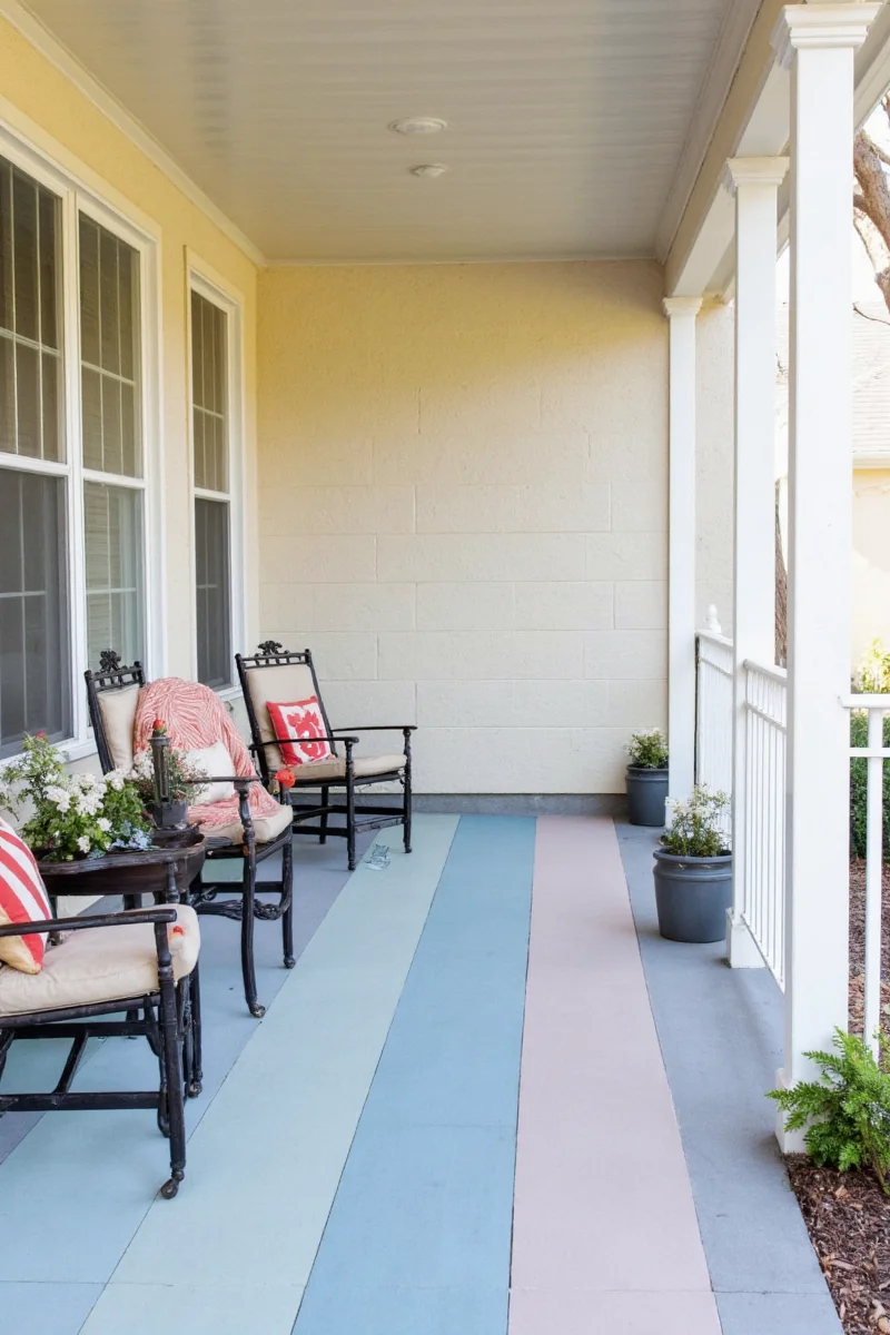 Concrete porch with chalkboard-painted zone for kids