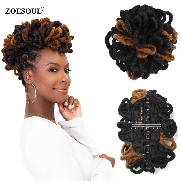 

20.5" Faux Dread Locs Afro Puffs Synthetic Clip In Hair Piece Chignon Messy Drawstring Ponytail Hair Bun Extension, /#1 #2 #4 #1/27 #27/613
