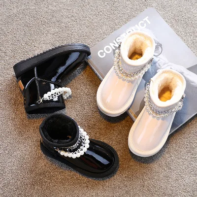 

ChouShan OEM Botas Femininas White Pearl Mental Chain Factory Wholesale Pretty Girls Casual Shoes, Black/beige