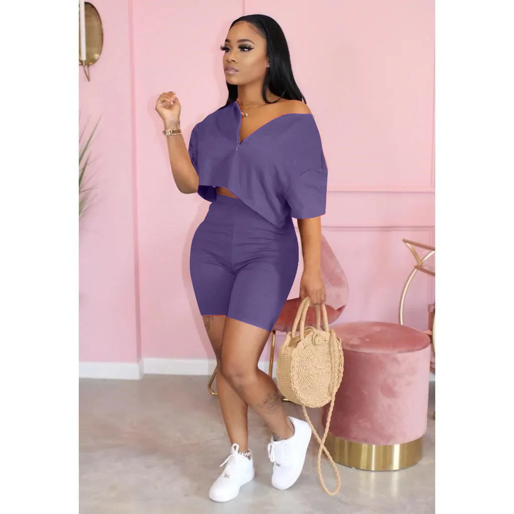 

Summer pure color temperament casual HOBISH ladies two-piece short outfit