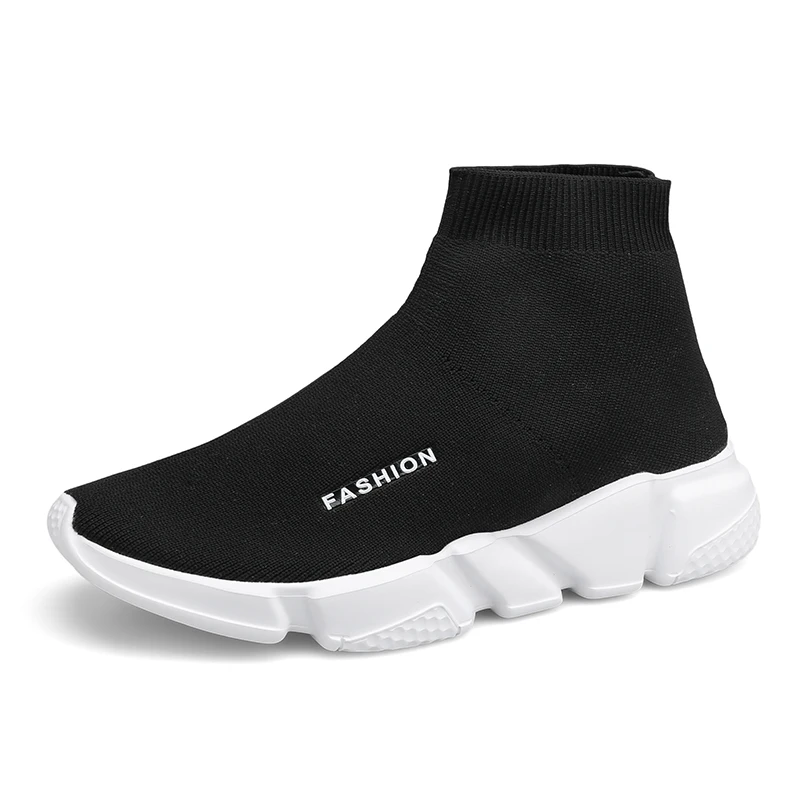 

34-45 Wholesale Factory Women Couple Air Mesh Sports Sneakers Men's High Top Black Sock Shoes, 4 colors