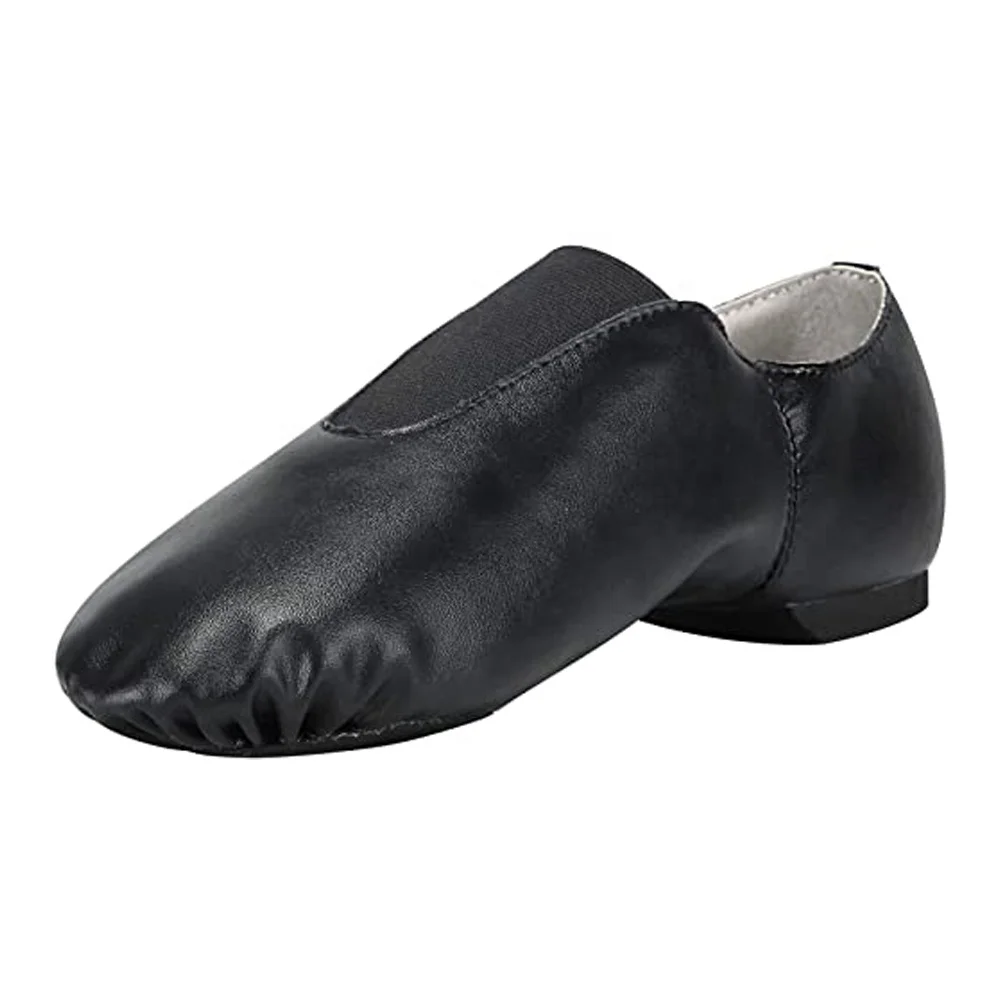 

Elastic Upper Slip-on Unisex PU Leather Jazz Shoe For Women and Men, Black,brown