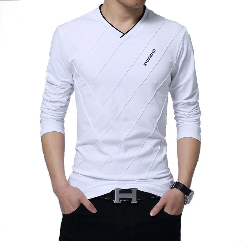 

1pcs MOQ plus size long sleeve cotton white t-shirt china custom t-shirts wholesale v neck t shirts men