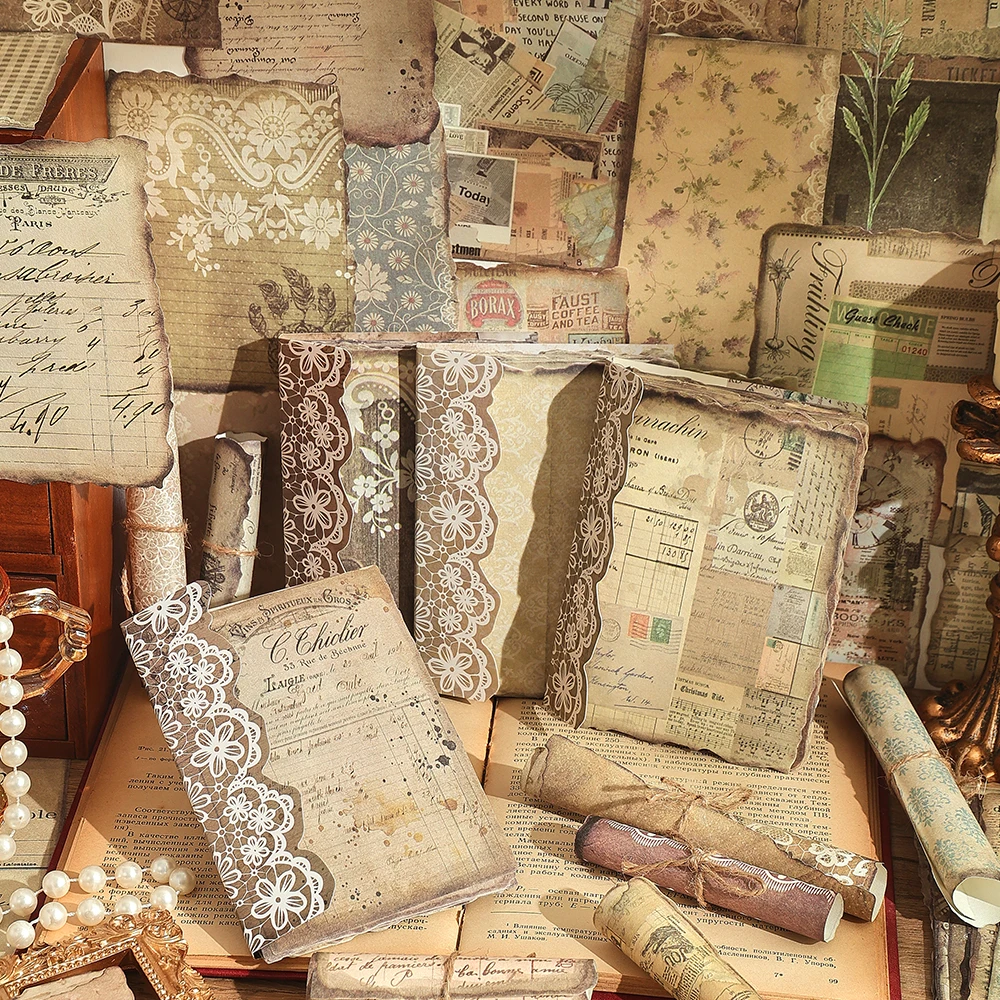 IMODA Stationery 50 Sheets Vintage Scrapbook Paper Pack Irregular Border Collage Paper for DIY Crafts Bullet Journals Supplies