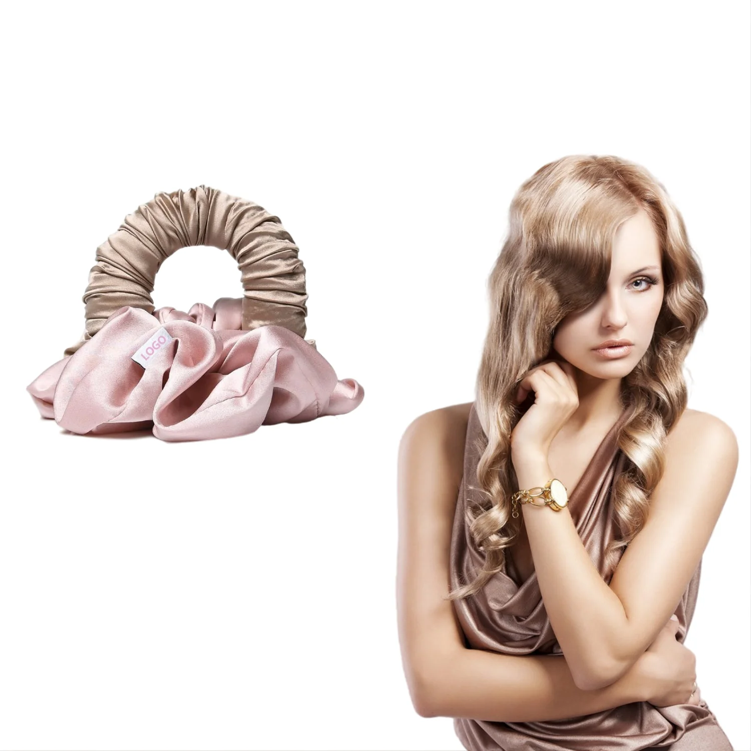 

NO heat hair rollers 100% mulberry silk Wave curling rod headband Large scrunchies heatless hair curler sleep hair tie with box, Picture