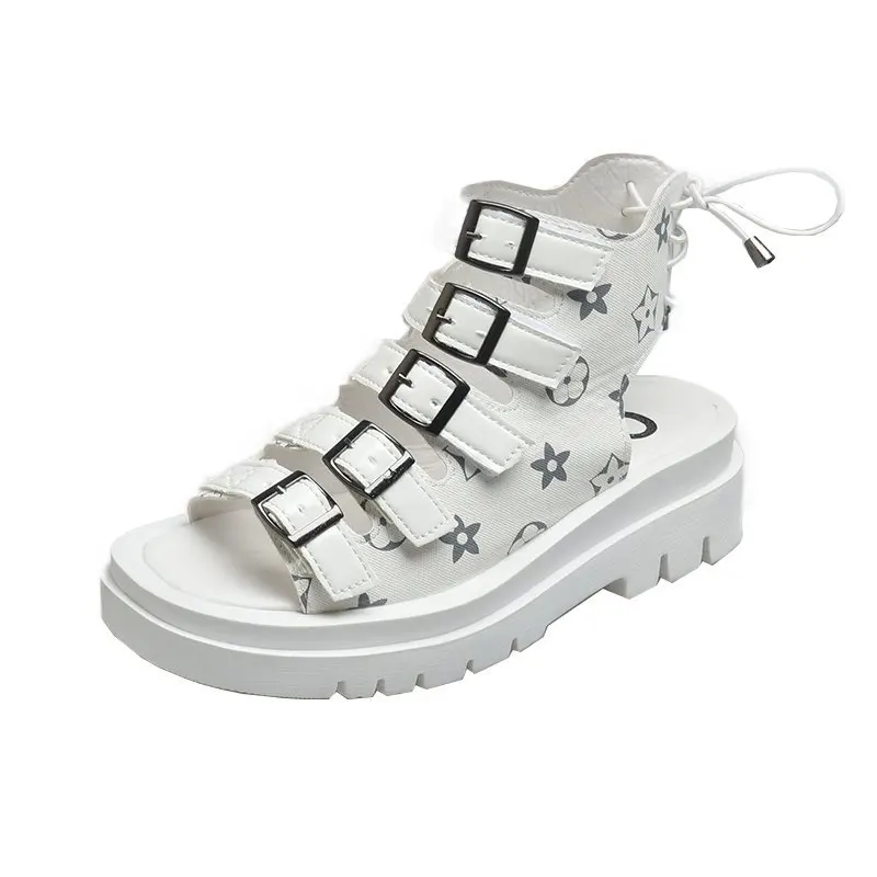 

Hot sale fashion style platform high cut women sandals with pu cross-strap beach slides women roman sandals