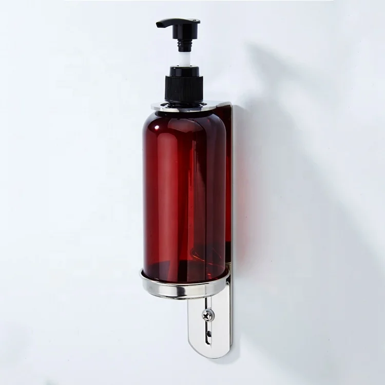 

European Style 300ml PET Brown Color Single Cosmetic Soap Bottle Dispenser with Stainless Steel Wall Mounted Bracket Rack Shelf