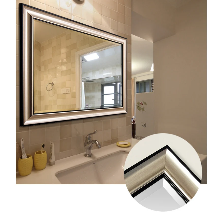 

Manufacturer customized wholesale bathroom mirror wall decoration plastic bathroom mirror frame modern simple rectangle
