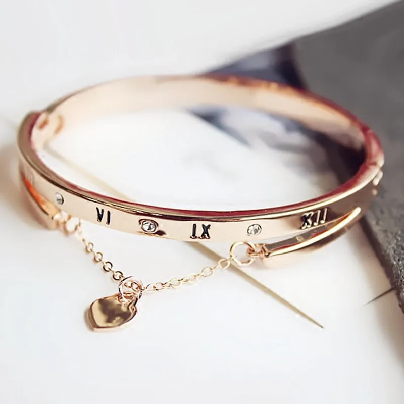 Hot Luxury Rose Gold Bracelets Bangles Female Heart Forever Love Brand Charm Bracelet for Women Famous Jewelry