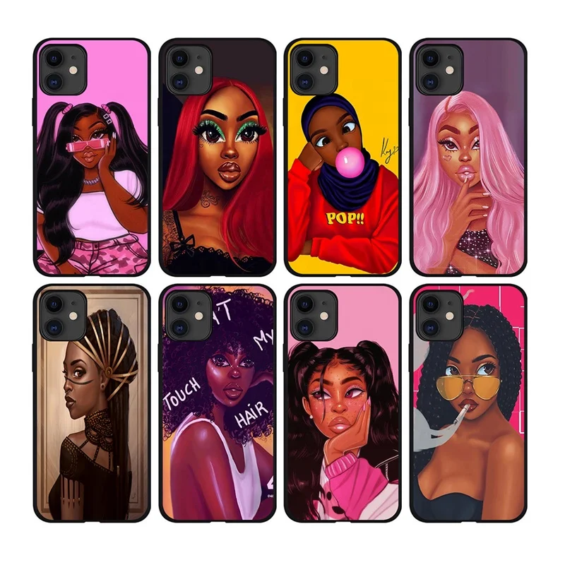 

Melanin Poppin Black woman queen make money for iphone 11 case 12 pro max 12mini X XR XS max TPU cases Black girl phone case