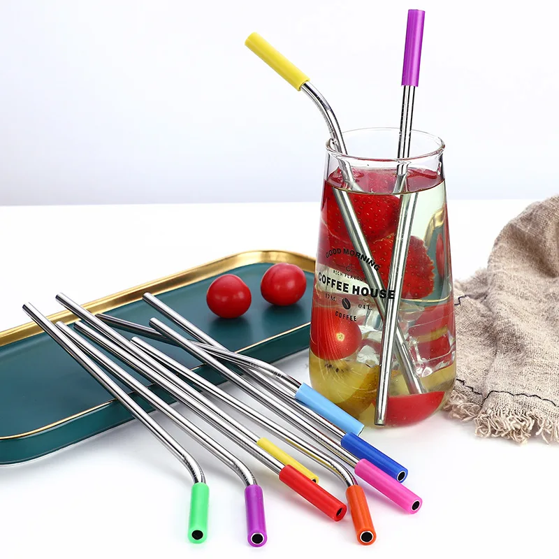 

Custom Silicone Tips Wholesale Wedding Gold Drinking Beverage Stainless Steel Straw, Silver