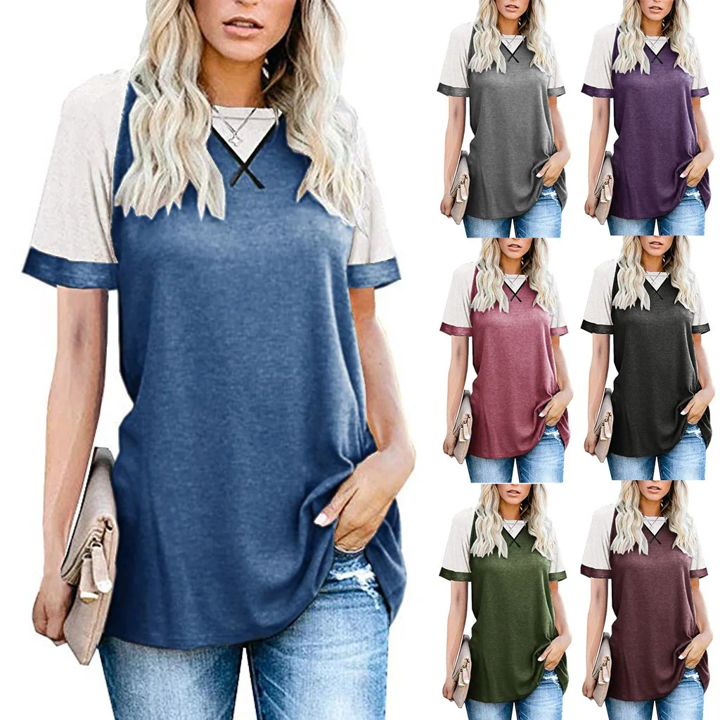 

WW-0286 Jacket Sets Round Collar Summer Leisure Female T-shirt With Short Sleeves Womans Tops Girls Round Neck T-shirt, Customized color
