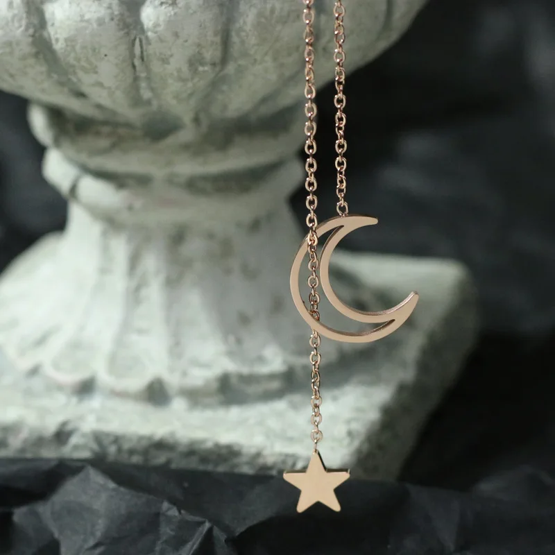 

Hot Selling Rose Gold Moon Star Pendant Necklace Stainless Steel Fashion Adjustable Necklace Jewelry for Women