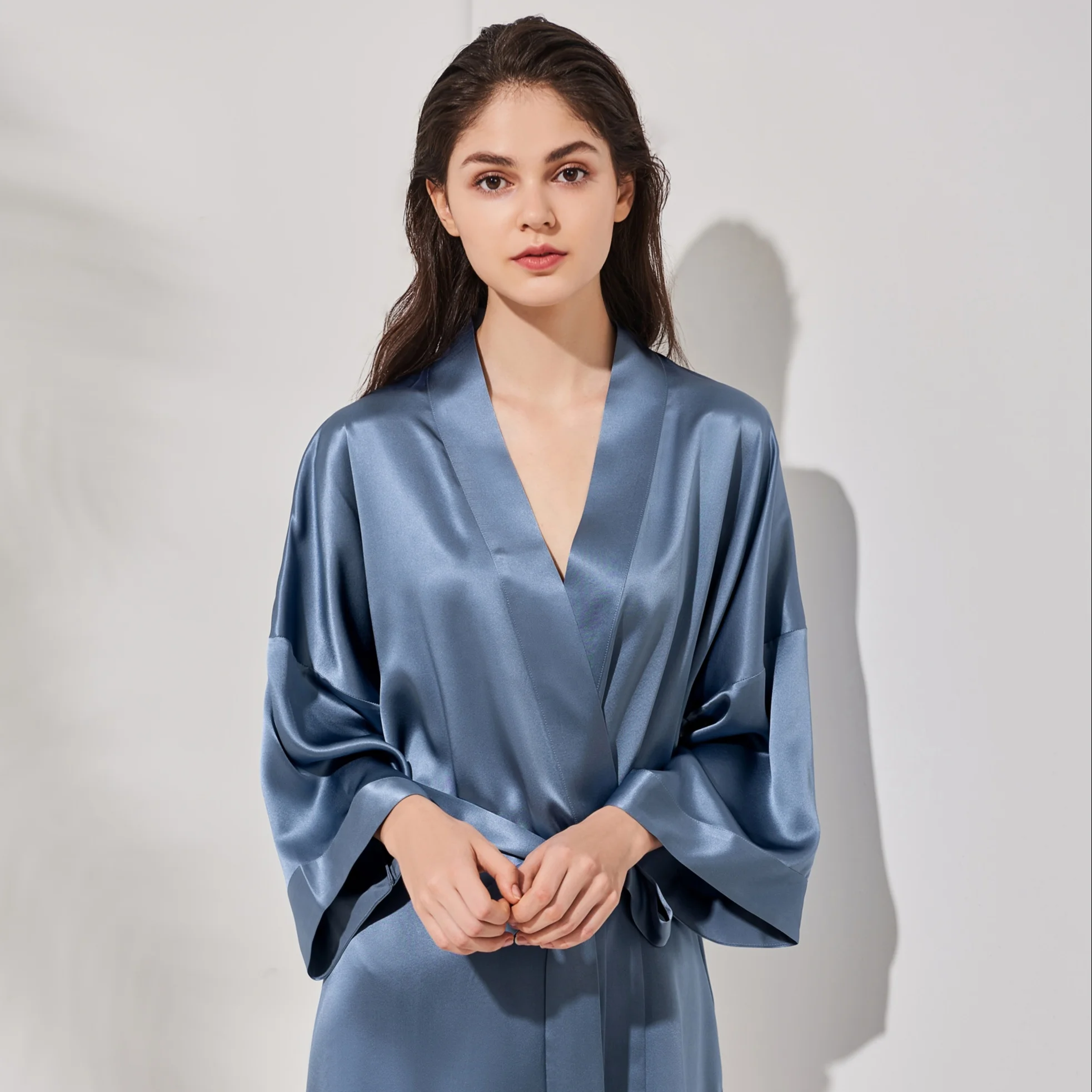 

22MM Luxury 100% Mulberry Silk Night Robe With Belt For Ladies Shortie Robe