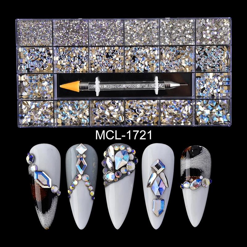

30 Style Nail Moonlight Crystal Rhinestones Box Set Kit For Nails Art, Colorful