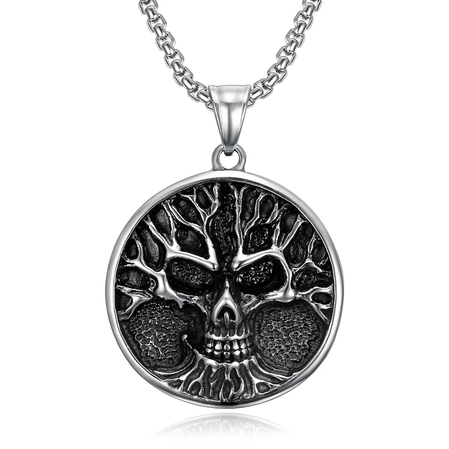 

Popular European and American necklace men's titanium steel necklace skull tree of life pendant necklace