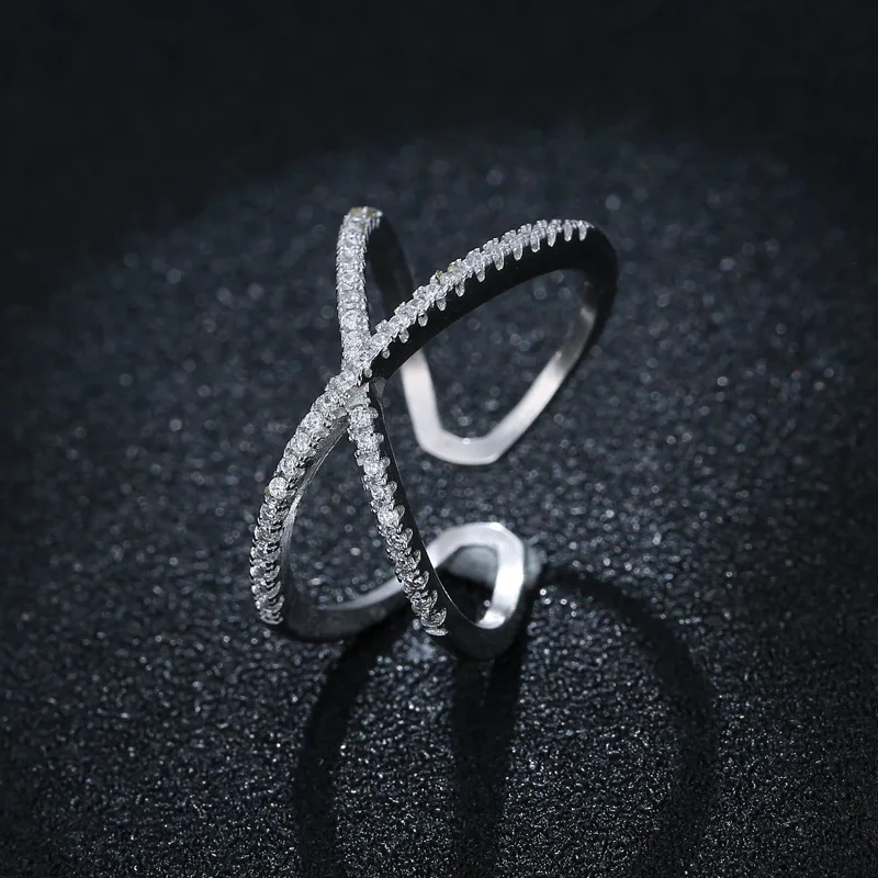 925 Pure Silver Opening Ring Temperament Geometric Diamond Ring Pure Silver Jewelry Wholesale 2022 New