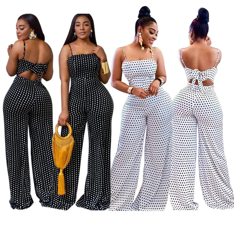 

women Loose trousers Shoulder Polka Dot Wide Leg Bodycon Rompers Sling Jumpsuits Women, Customized color