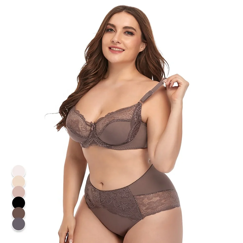 

Ama Larsi High Quality Plus Size Women's Underwear Breathable Plus Size Bra and Panty Sets, Black,pink,white,purple,skin