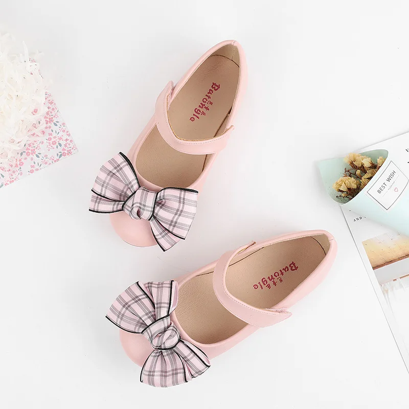 

Custom PU rubber low heel multicolor striped bowknot girls casual shoes