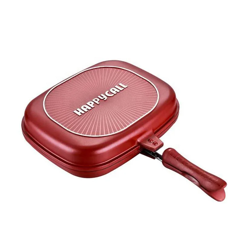 

Die Cast Aluminum Non-stick Reversible Square Happycall Non-stick Double Sided Pan Grill, Red