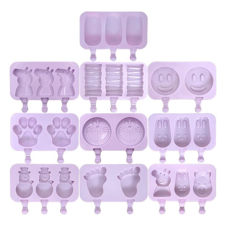 

Silicone Ice Cream Mold Reusable Popsicle Molds With Lid DIY Homemade Cute Cartoon Ice Cream Popsicle Ice Pop Maker, Pinkish purple