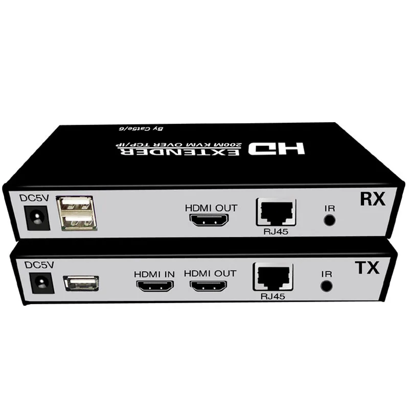 

USB KVM extender HDMI 200M over ip cat5e/cat6 ethernet cable, Black