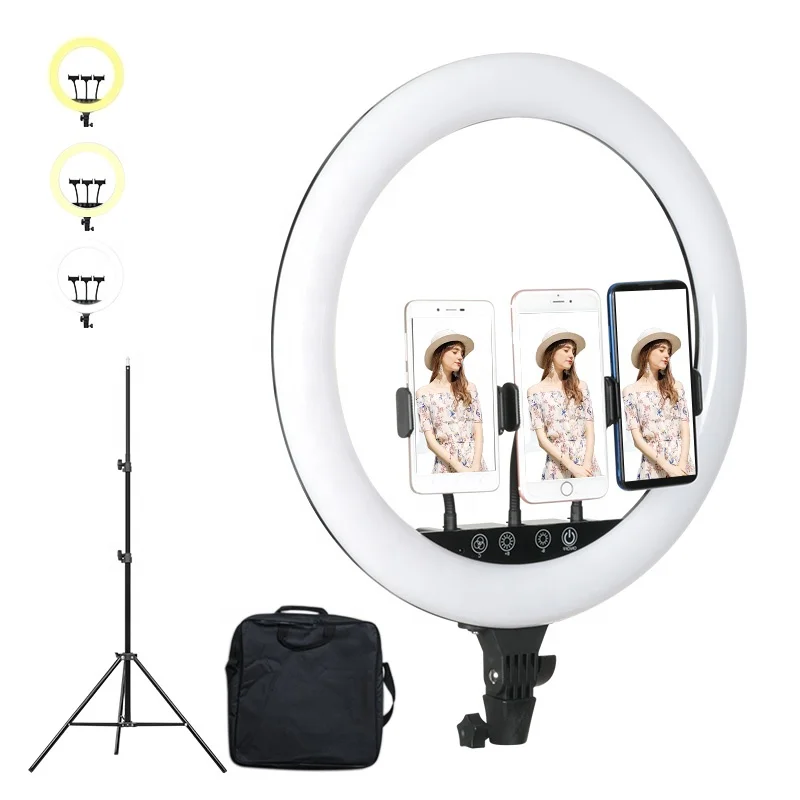 

18 inch Beauty Makeup Video Fill Circle LED Selfie Ring Light With USB Phone Clip And 200cm Tripod, White/black/custom