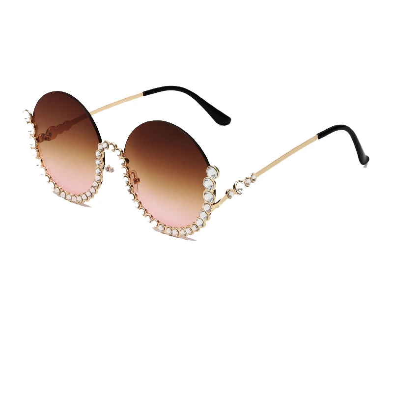 

Vintage Round Rimless Diamond Rhinestone Sunglasses Shade 2021, As picture
