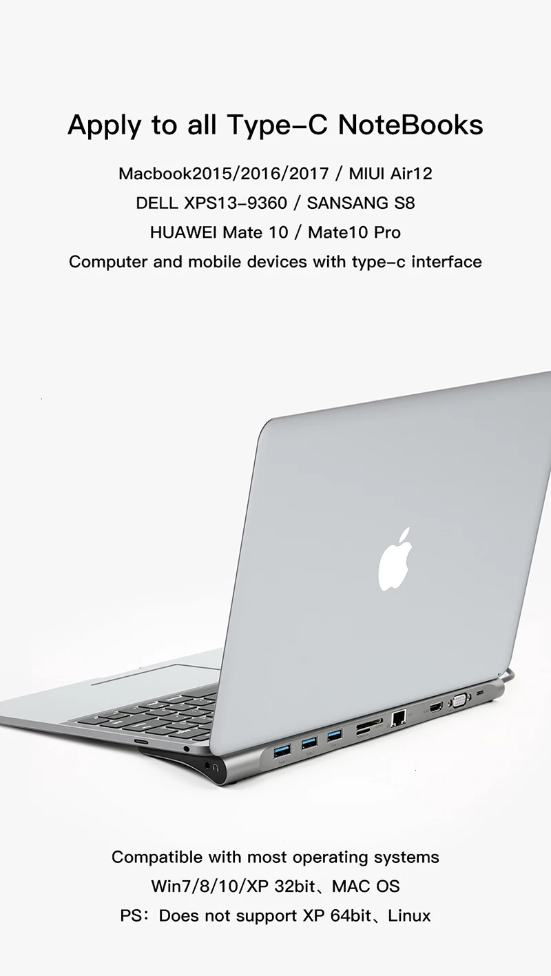 Multi 10 in 1 USB Type C HUB to HDMI VGA RJ45 USB 3.0 HUB Converter with SD/TF Card Reader Audio USB C Adapter for MacBook Pro - ANKUX.COM