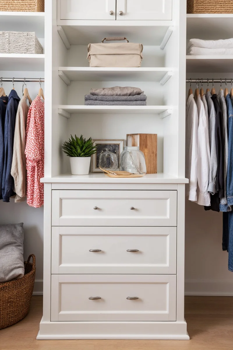 Fold-down desk with built-in wall shelves