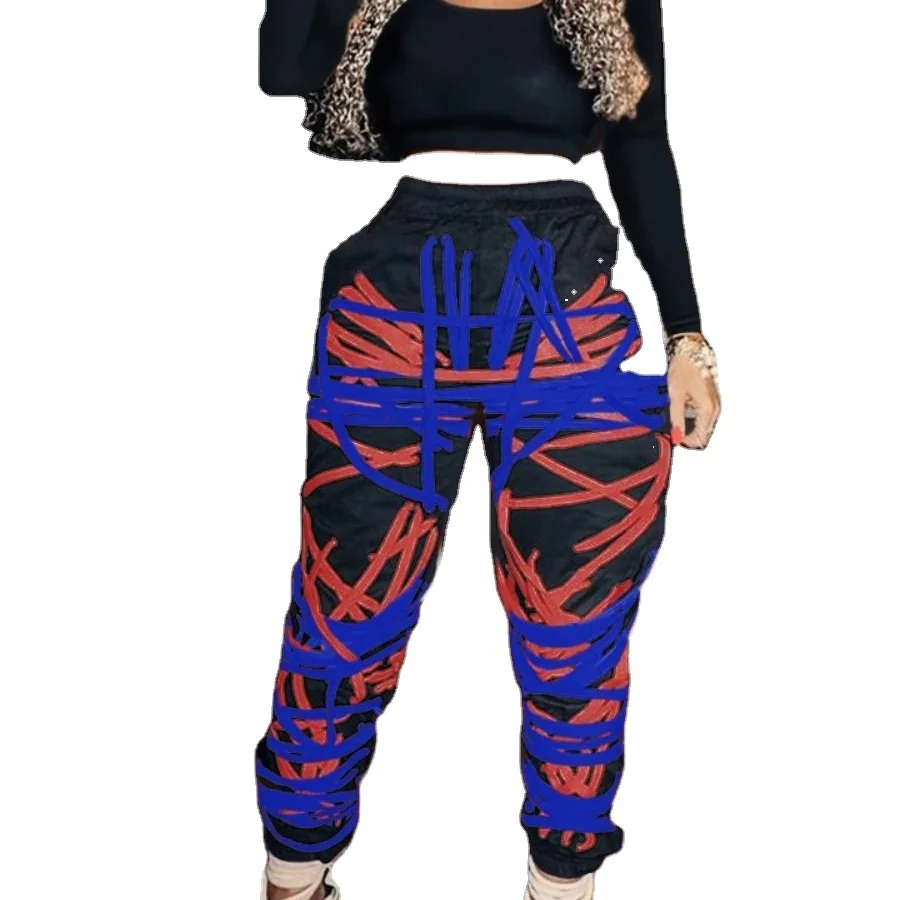 

New plus size 3XL winter jogger pants women fashionable thick pants fall women sweat bandage patchwork lace up slim pants2021