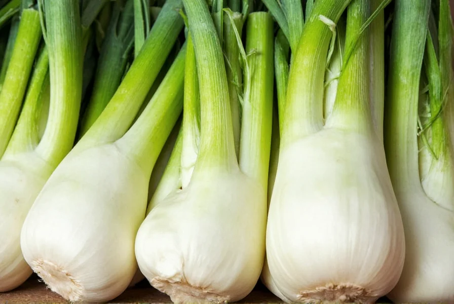 Fresh fennel bulbs with feathery fronds on a wooden cutting board
