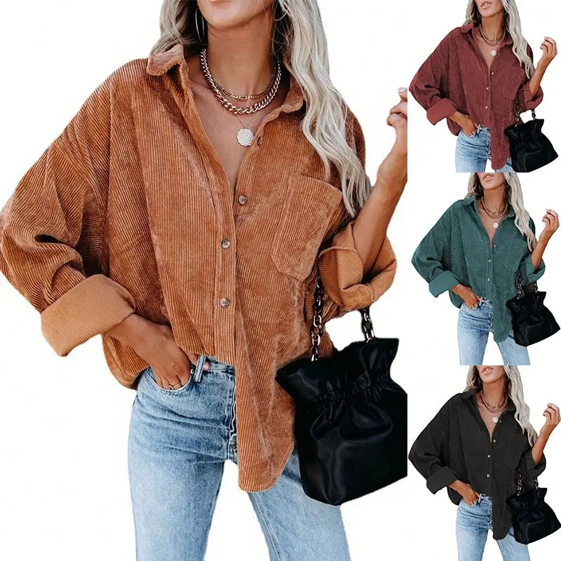 

Winter top fashion modern design oversized corduroy blouse for women casual