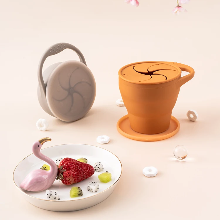 
No Spill Collapsible Toddler Kids Baby Snack Container Silicone Baby Food Storage Cup with Cover 